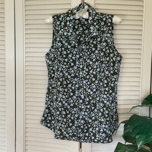 CAbi Sage and Blue Floral Sleeveless Blouse